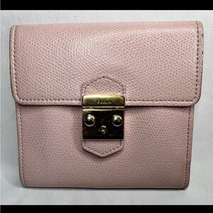 FURLA Pink Leather Compact Wallet with Gold Lock